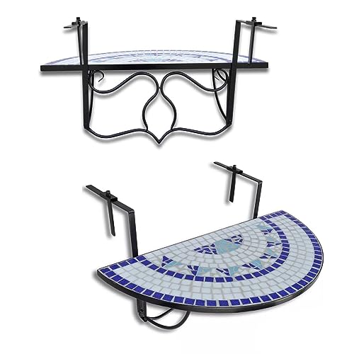 Table de balcon en fer forgé demi-circulaire et balustrade pliable mosaïque
