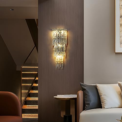 Wall Sconces,Modern Crystal Wall light Fixtures Indoor Luxury Chrome Wall Lamp,K9 Acrylic Crystal Drops Wall Lamp,Elegant Wall Lighting for Bedroom Bathroom Hallway Living room Mirror Bedside - Image 7