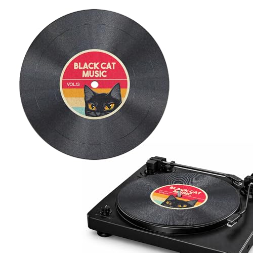 Image of WIRESTER Turntable Mat 12 Inch, Slipmat for Vinyl LP Record Player, Antistatic Anti Slip Turntable Platter Mat for Home Record Players - Black Cat Music Vol.13