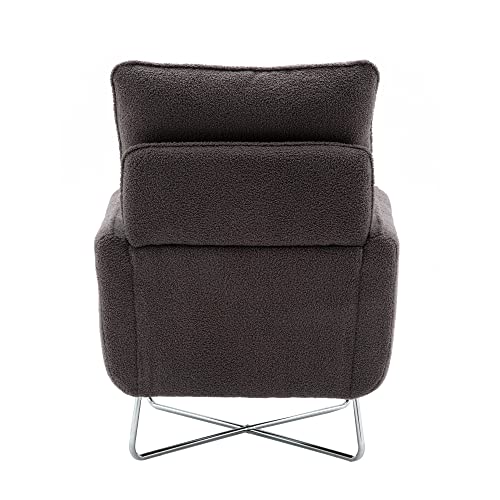 Merax Modern Mid Century Living Room Chair Cozy Teddy Accent Armchair For Office Bedroom Easy Assemble Gray, 1 Pack, Grey #TOP5
