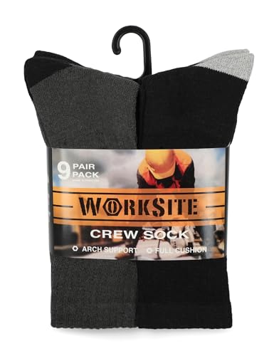 WORKSITE Cotton Moisture Control and Cushioned Crew Socks Comfort Soft Breathable Multipacks Men Size 6-122