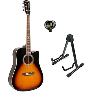 Fazley W40-SB guitare acoustique folk Sunburst + stand + accordeur - Les Beatles, Paul McCartney, John Lennon, RIngo Starr, George Harrison