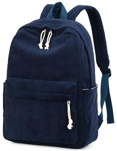 Bluboon School Backpack for Teen Girls Women Laptop Backpack College Bookbags Middle School Travel Work Commuter Back Pack(Corduroy navy blue)