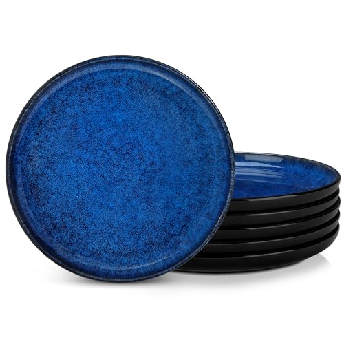 vancasso Série STARRY Lot de 6 Assiettes Plates en Grès 26 cm - Va au Micro-Ondes, Four et Lave-Vaisselle - Bleu Émaillé, Design Élégant et Résistant