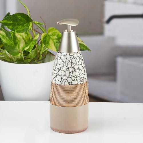 Image of SaSaSa Ceramic Soap Dispenser with Stylish Refillable Pump Bottle for Bathroom Handwash & Kitchen Wash Basin, Perfect for Hand Soap, Lotion and Shampoo, Beige, (Set of 2) (12056)