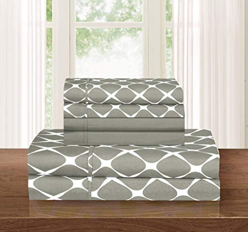 Elegant Comfort Luxury Softest and Coziest 4-Piece Bed Sheet Set, Wrinkle Resistant Milano Trellis Pattern-1500 Thread Count Egyptian Quality Microfiber Bedding Set, Twin/Twin XL,Grey