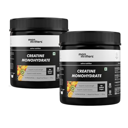 Image of Man Matters Pure Micronised Creatine Monohydrate | Mixed Fruit Flavor | Enhances Strength, Muscle Mass, and Athletic Performance | Rapid Absorption & Muscle Recovery | 100% Pure Creatine | 125g x 2