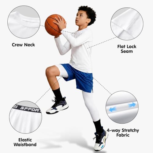 MIVEI Youth One Leg Compression Tights & Shirts Boys Athletic Legging Sets — view 2