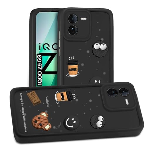 Image of AESTMO Back Case Cover for iQOO Z9 5G Cover | Cute Fun Cartoon 3D Ball | Coffee Silicone Case | Full Body Protection | Camera Protection Back Cover for iQOO Z9 5G (Black)