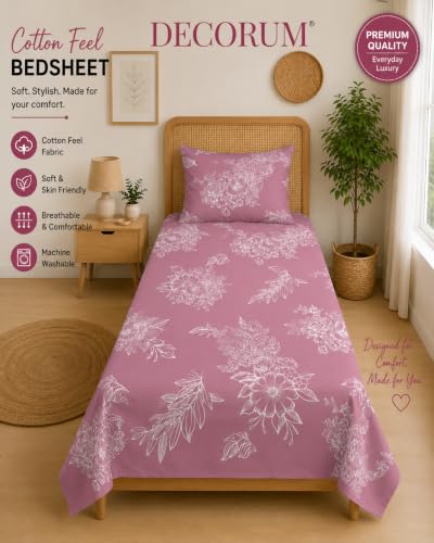 Image of DECORUM Glace Cotton Single Bedsheet with 1 Pillow Cover | Soft, Durable, Lightweight & Skin-Friendly Fabric| Suitable for Single /Diwan Bed Size