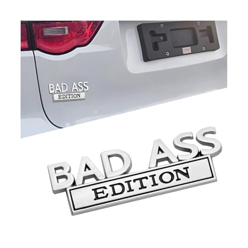 Image of Car Bad Ass Edition Emblem, 3D Fender Badge Auto Sticker with 3M Adhesive, Vehicle Exterior Decal Accessories for Tailgate Front Grille Hood Trunk, Universal for RV, SUV, Truck (Silver /Black)