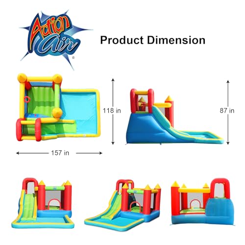 Action Air Inflatable Bounce House with Blower, Big Bouncy Area and Slide, Durable & Extra Thick Bouncy Castle for Kids, Indoor/Outdoor Fun, Easy Setup, Safety Netting & Carrying Bag Included