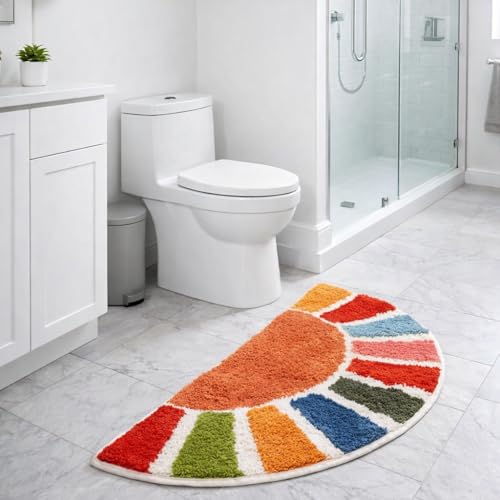 Image of Multicolor Semicircular Sun Design Bath Mat, Multicolour, Boho Style, Non-Slip Bathroom Rug Anti Slip Bath mat, Non Slip Bath mat Door mat for Bathroom(Semicircular)