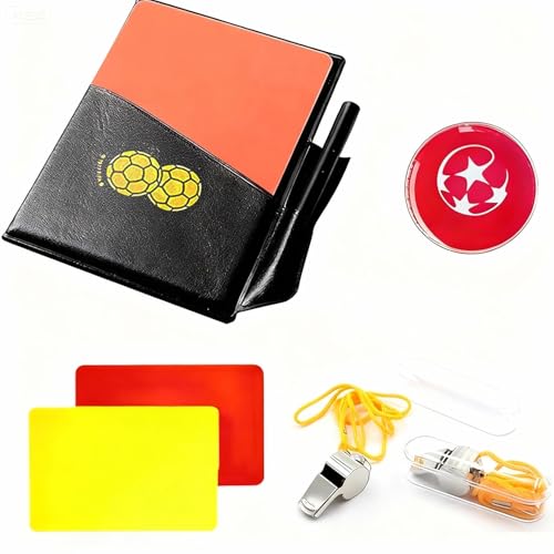 Wrzbest 3 in 1 Football Soccer Referee kit,Referee Whistle,Toss Coin and Yellow Cards with Notebook
