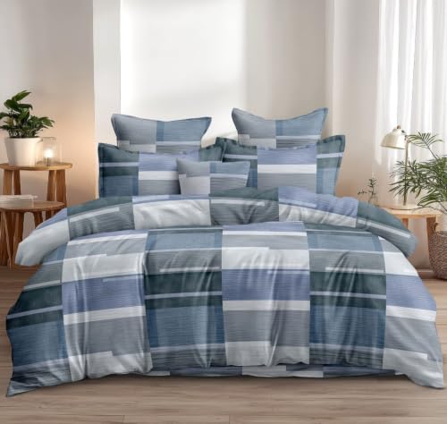 Image of DECOR2ADMIRE 300TC Premium Glace Cotton Printed Super King Size Double Bedsheet with Two Pillow Covers, 108 * 108 Inches or 9ft by 9ft or 275 cm x 275 cm (Abstract Stripe)