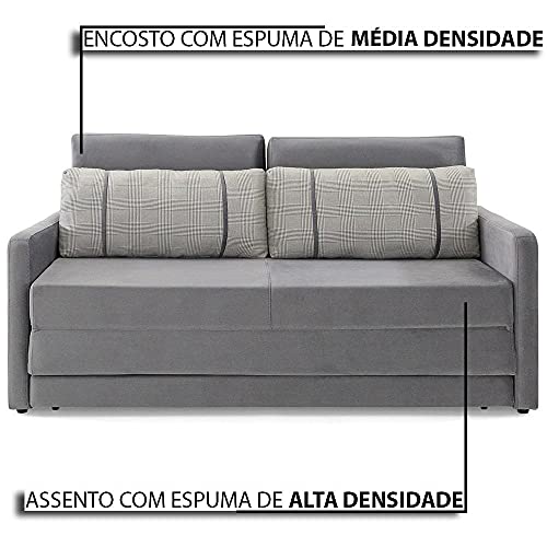 Sofá-Cama 3 Lugares Queen Herval Aurora, Veludo Molhado Grafite, 176 cm