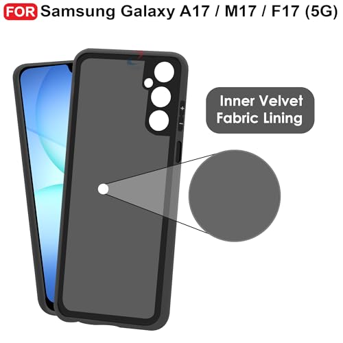 Image of CEDO Back Cover for Samsung Galaxy A17 / M17 / F17 (5G) | Camera Bump Protection & Inner Velvet Fabric Lining | Ultra Slim Matte Soft Rubberised Case Cover (Black)