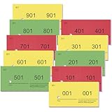 Nezyo Doppelnummern Blöcke 1-1000 Nummernblöcke Lose Nummeriert Garderobenmarken Großpackung Zahlenblöcke für Garderobe Events Party Messen, 10 x 5 cm(Rot, Gelb, Grün)