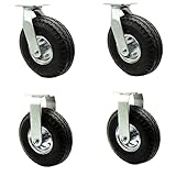 10 Inch Swivel Pneumatic Casters Set of 4 - Black Rubber Wheels - Includes 2 Swivel and 2 Rigid - Heavy Duty Casters - 1,400 lbs. Total Capacity - Service Caster Brand