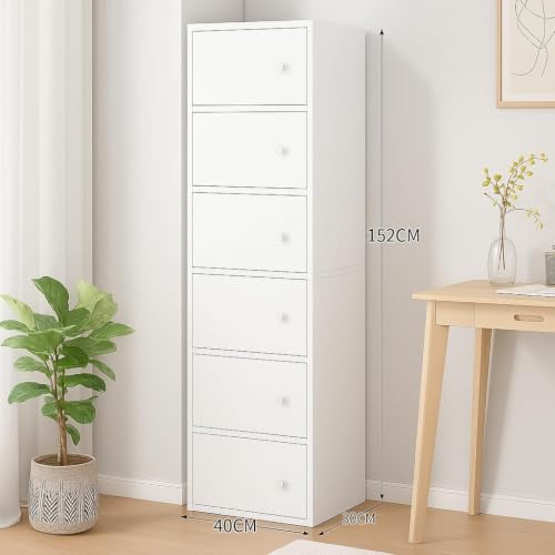 Image of EXVITO Engineered Wood Wardrobe for Bedroom | Foldable 6-Shelf Wooden Storage Cabinet | Cupboard Almirah for Clothes | Collapsible Wardrobe | Digital Heavy PC Game Cabinet - White