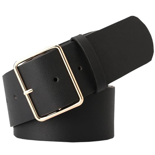 B-HOT Ceinture Large Femme Faux Cuir avec Boucle Doré Elégant Ceintures Couleur Uni pour Robe Veste Danse Anniversaire Noir
