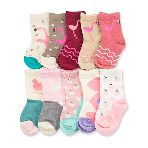 INOBAY Baby Socks Toddler Socks Infant Socks Cartoon Pattern Girls Boys Ankle Socks 10 Pack (M(3-5T), Pink)