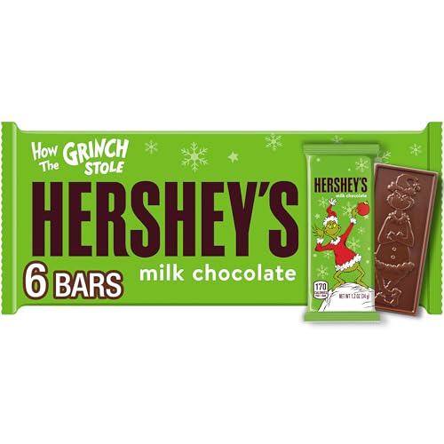 Product Image of the HERSHEY'S Grinch Milk Chocolate, Christmas Candy Bars, 1.2 oz (6 Count)