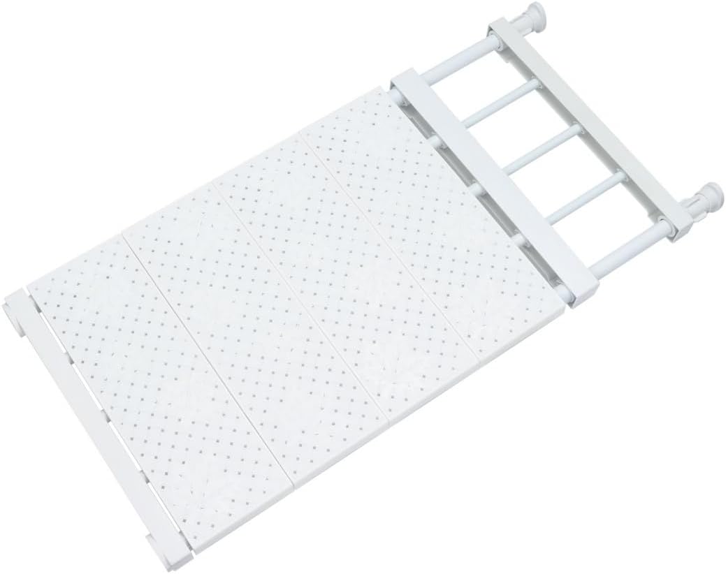 Adjustable Closet Shelf, Expandable Cupboard Storage Rack, Space-Saving Tension Rod Organizer for Cabinet, Wardrobe, Bathroom, Kitchen