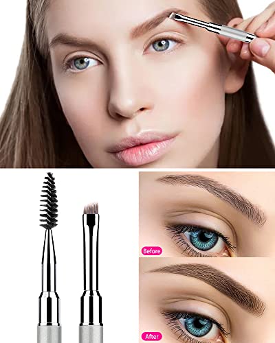 Duo Eyebrow Brush - 1Pcs Pro Premium Quality Double Ended Eyebrow Brush & Spoolie, Angled Brow Brush With Lid For Precision Application & Blending Of Eye Brow Powders, Waxes & Gels - Pink #TOP5