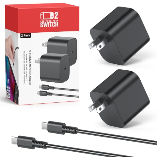 Image of (2 Pack) Switch 2 Charger with 5FT /10FT USB-C Cables, 60W PD3.0 Fast Charger for Nintendo Switch 2 /1 /OLED /Lite /Steam Deck, 4K TV Dock Ready AC Adapter, Works with USB-C Devices - Compact & Durable