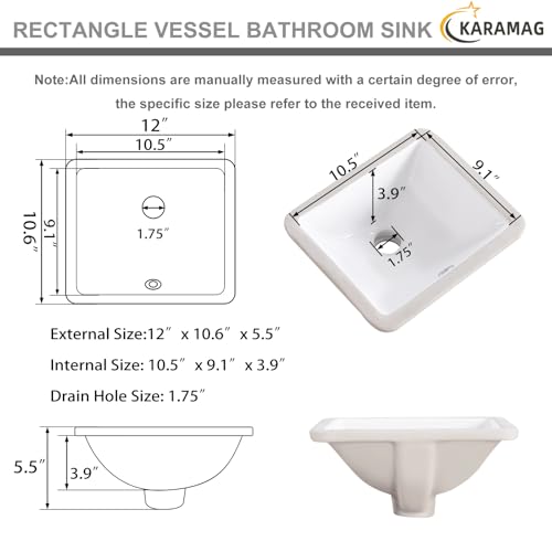 Image of 12 Inch Small Undermount Bathroom Sink Rectangle Undermount Sink White Ceramic Under Counter Bathroom Sinks with Overflow (12.0 inchx10.6 inch)