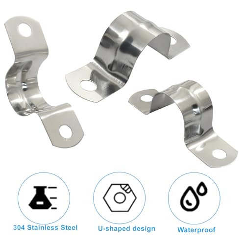 Image of M20 3 /4 inch 304 Stainless Steel Rigid Pipe Strap, 30PCS | Heavy Duty U Bracket, Two Hole Cable Clamps, Secure Pipe, Tube & Wire Installation, Corrosion Resistant
