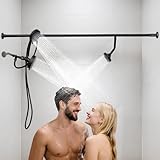 Tandem Shower Head, Double Shower Heads for Couples & Handheld head,Triple ShowerHead for Two People,High Pressure and Adjustable Dual Shower Head System and Handheld,with 10 Settings(Black)