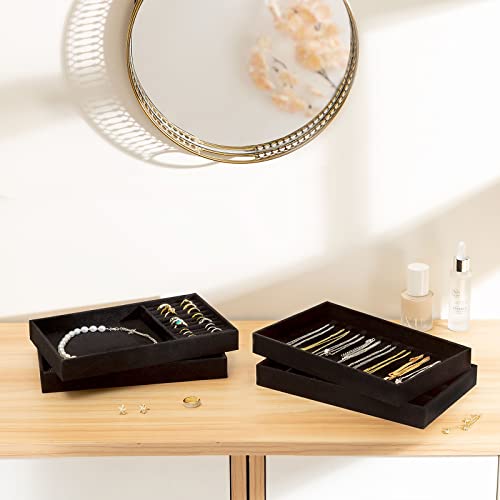 Image of ProCase Stackable Jewelry Organizer Trays for Drawers, Jewelry Drawer Inserts Container Display Case Storage for Earring Necklace Rings Bracelet with Removable Dividers -Allblack, 4 Layers