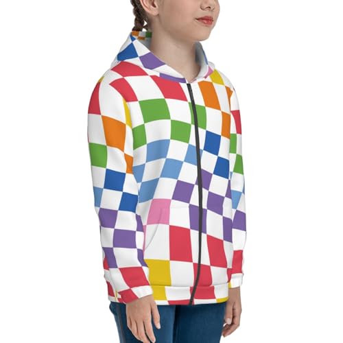 Wavy Checkerboard 2 Kids Pullover Hoodies Boys Zip Up Sweatshirts Girls Athletic Clothes with Pocket4