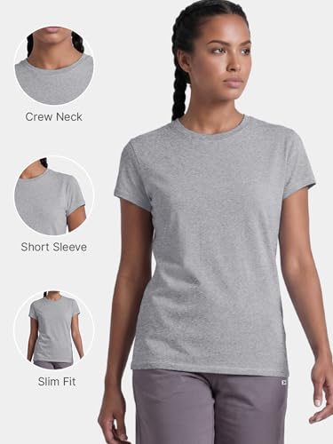 Image of Enamor Short Sleeve Crew Neck Regular Length Basic Crew T-Shirt for Women - Slim Fit, Soft and Breathable Stretch Cotton - E047