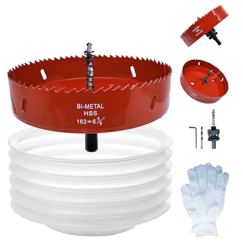 6.38 Hole Saw for Recessed Lights 6-3/8 Inch Hole Cutter with Dust Bowl Catcher for Led Recessed Lighting 6-3/8 Inch and Wood Metal Drywall Bi-Metal Construction