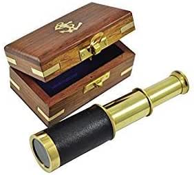 Explore Handheld Brass Pirate Navigation Telescopio con caja de adera