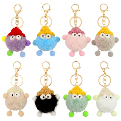 KMFYMPT 8 Piezas Llavero Peluche, Llavero Coche Mujer Peluche, 11.5 x 6.5 cm Llavero Bolso, Práctico y Hermoso, Llaveros Pompones Adecuado para Clasificar Llaves, Decorar Mochilas, Bolsos