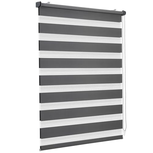 Sekey Doppelrollo Klemmfix ohne Bohren für Fenster, Doppelrollo 130 cm breit, Duo Rollo Jalousie Sonnenschutz, 130x150cm, Dunkelgrau
