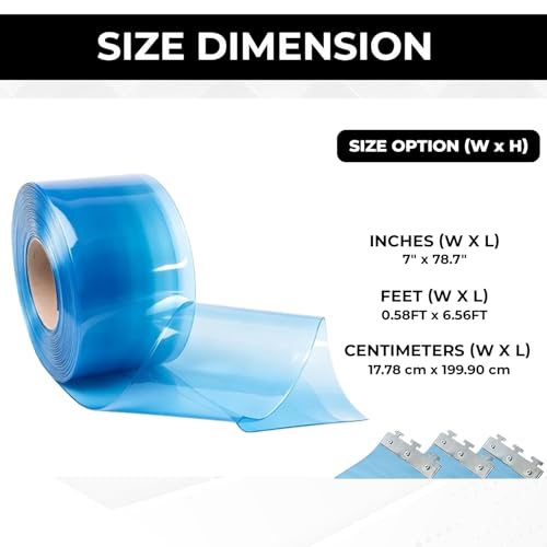 Image of Smooth Clear Blue PVC Strip Curtain 7 inch Width x 78.7 inch Height - Walk-in Cooler and Freezer Door Strips Transparent Plastic Vinyl Warehouse Flap Doors for Temperature Management AP1474