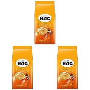 Café HAG Klassisch Mild Café Crema, 500g ganze Kaffeebohnen entkoffeiniert, Intensität 4/5, für den professionellen Gebrauch (Packung mit 3)