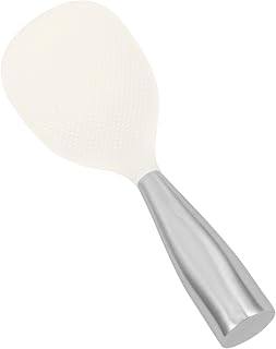 STOBAZA Cuchara de Arroz con Diseño Vertical Antideslizante Mango de Acero Inoxidable Resistente al Calor para Cocina y Hogar Espátula Multifunción para Arroz Sopa y Gachas Color Blanco