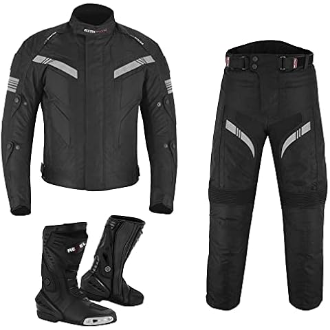 ZXT MOTO Motorcycle Suits Motorbike waterproof suit Jacket with trouser and Long Riding Boots Black pack CE Armor for men's Message us your Shoes size (W-34 L-32, XL) Cover