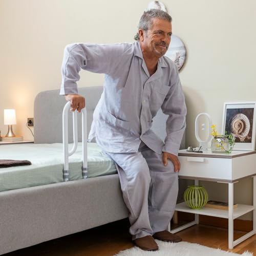 InnovaGoods - Ergonomischer Bettgriff, Höhenverstellbar 45-55cm, 2 Verstellbare Haltegurte, Tragbar und Einfache Montage, Stabil und Sicher, Weiß, Polypropylen