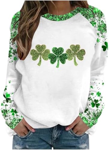 St Patricks Day Shirt Women Trendy Casual Irish Shamrock Graphic Saint Paddys Sweatshirt Long Sleeve Shirts Outfits