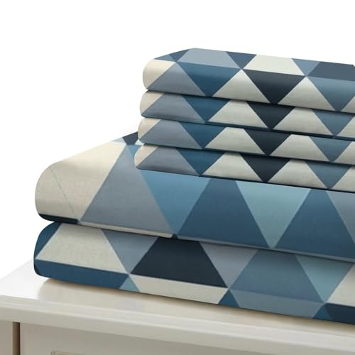 Parure de lit motif triangles bleus 140x200 microfibre pour lit simple - 7
