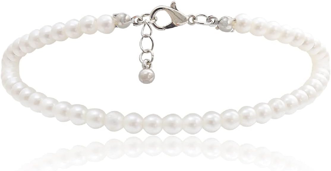 COLORFUL BLING 1Pc Pearl Handmade Anklet Simple Imitation pearls Hand Woven Boho Foot Jewelry Anklet Bracelet Summer Beach for Women