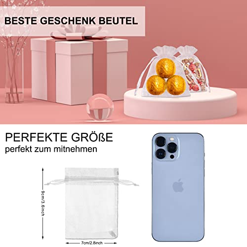 Foto von LEBEXY Organzasäckchen Geschenk Schmuckbeutel [7x9cm 100 Stück] | Klein Organza Säckchen Zum Befüllen | Organzabeutel Hochzeit Beutel | Geschenkbeutel Schmuck Säckli Für Hochzeitsbevorzugung, Weiß