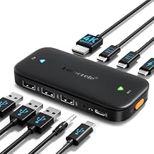 Lemorele USB-C KVM Switch for 2 DP Alt Mode USB-C Computers, 4K@60Hz HDMI, 100W PD Charging, 3USB-A 2.0 + 1USB-C 2.0 Data Ports & 3.5mm Audio, Windows Mac Linux Android